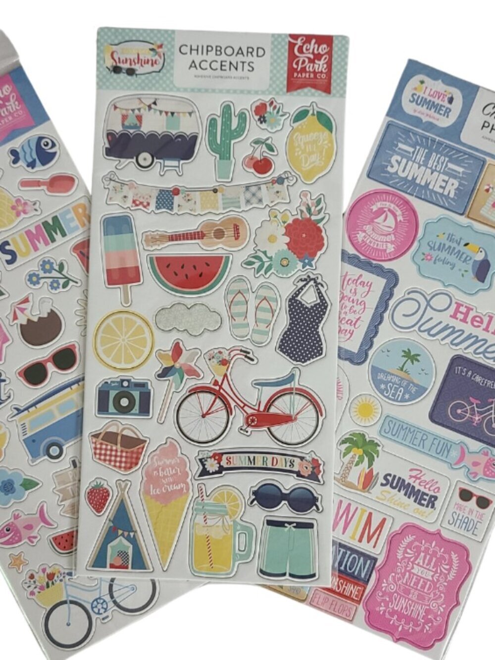Echo Park Chipboard Accents & Phrases Summertime Beach Theme - Lot of 3 - Picture 2 of 10